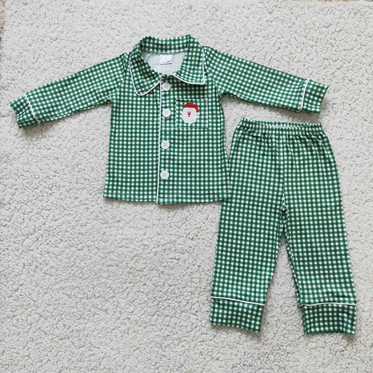 Sibling Baby Boys Girls Green Plaid Santa Christmas Gowns Pajamas Sets