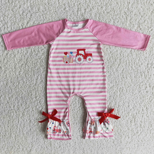 Baby Girls Pink Stripes Tractor Hearts Rompers