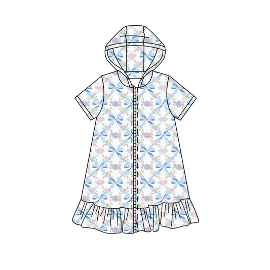 Preorder moq 5 Baby Girls Short Sleeve Flowers Bows Fall Zip Ruffle Knee Length Dresses