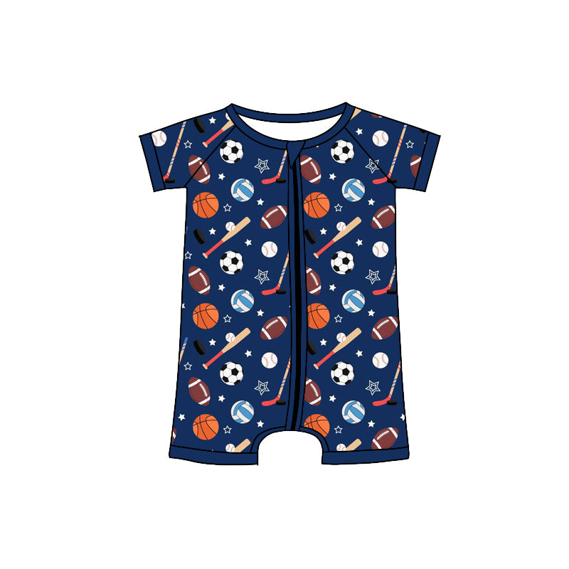 Preorder(moq 5)Baby Infant Boys Blue Navy Sports Summer Zip Rompers