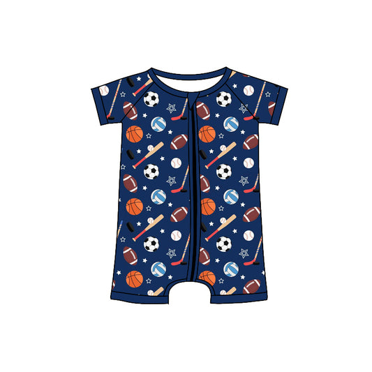Preorder(moq 5)Baby Infant Boys Blue Navy Sports Summer Zip Rompers