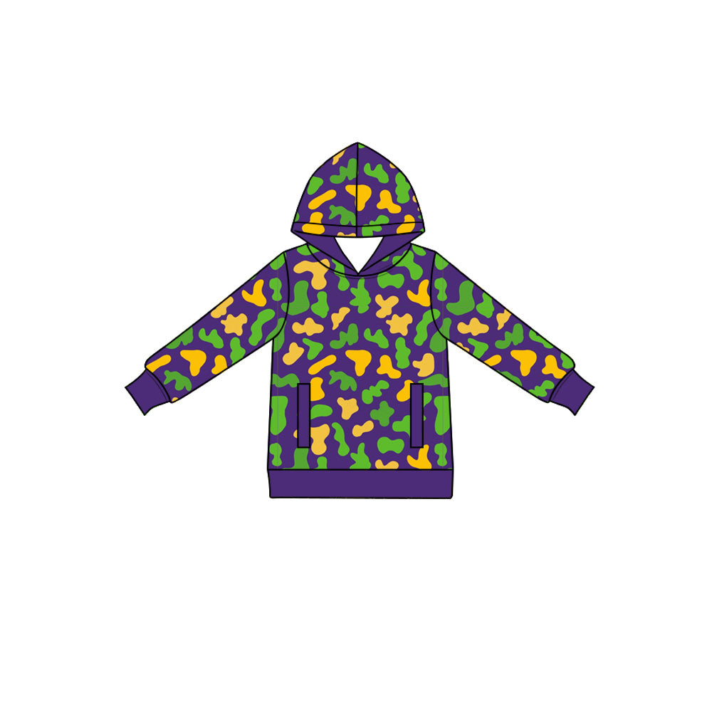 Preorder (moq 5) Baby Boys Long Sleeve Mardigras Camo Pockets Hoodies Top
