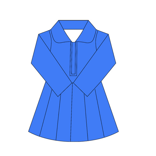 Preorder moq 10 Baby Girls Blue Long Sleeves Zipper Activity Wear Yoga Knee Length Dresses