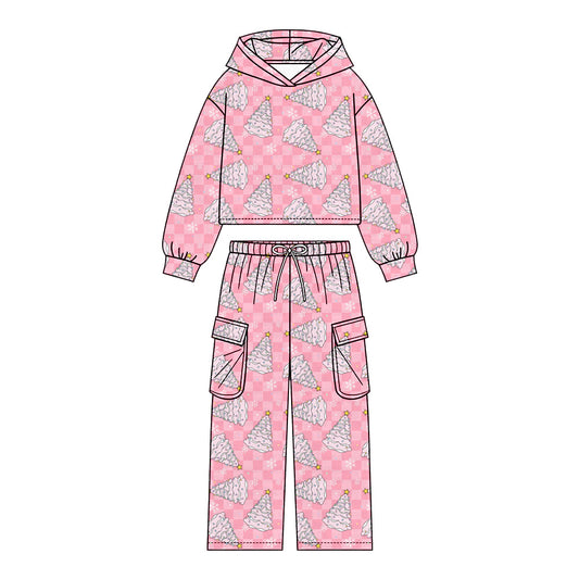 Preorder (moq 5)Baby Girls Trees Snows Hoodie Pockets Pants Christmas Clothes Sets