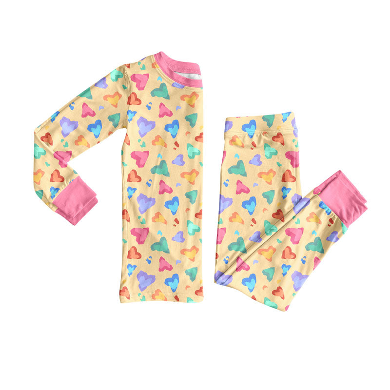 Preorder (moq 5)Baby Girls Colorful Hearts Top Pants Valentine Pajamas Sets