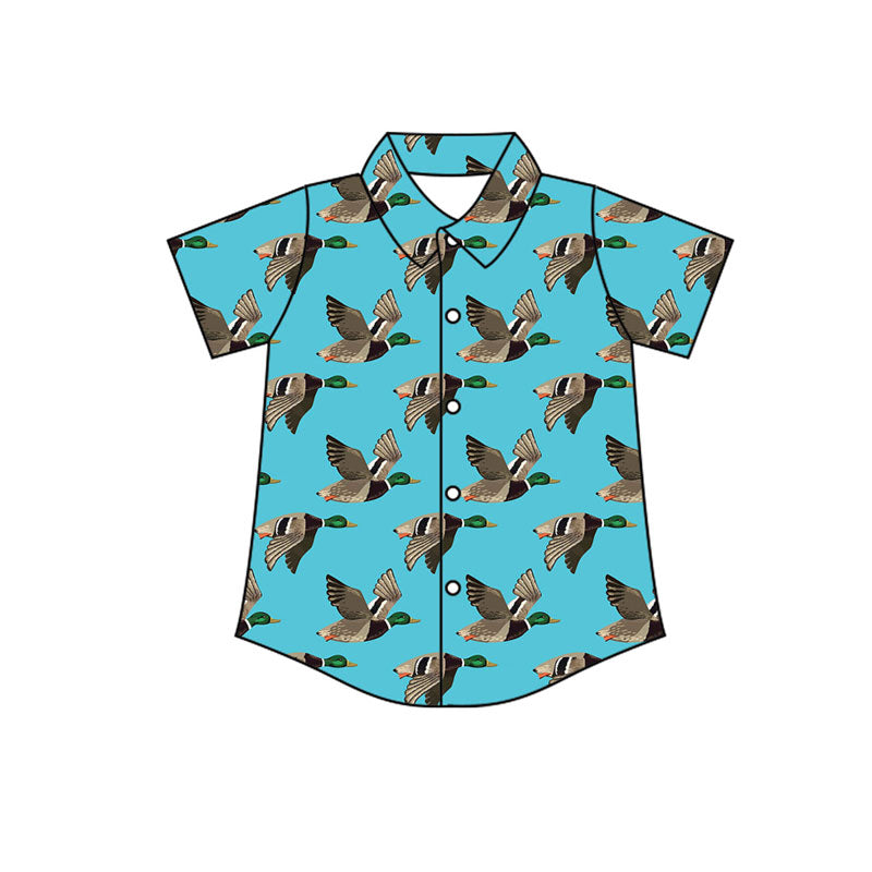Preorder(moq 5) Baby Boys Blue Ducks Button Hunting Shirts Top
