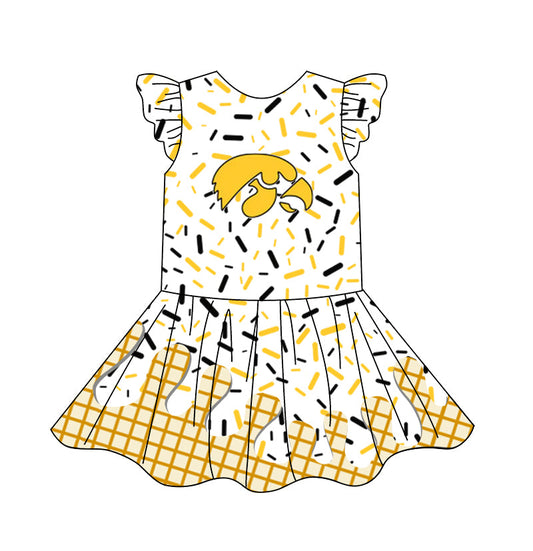 Preorder (moq 5)Baby Girls Flutter Sleeve Drip Sprinkles Team Short Knee Length Dresses