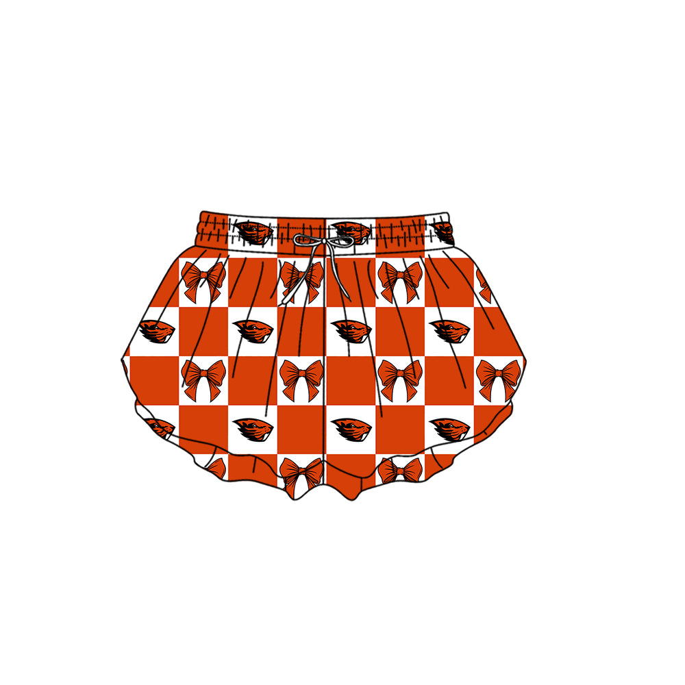 Preorder (moq 5)Baby Girls Oregon State Beavers Bows Checked Team Ruffle Shorts Bottom
