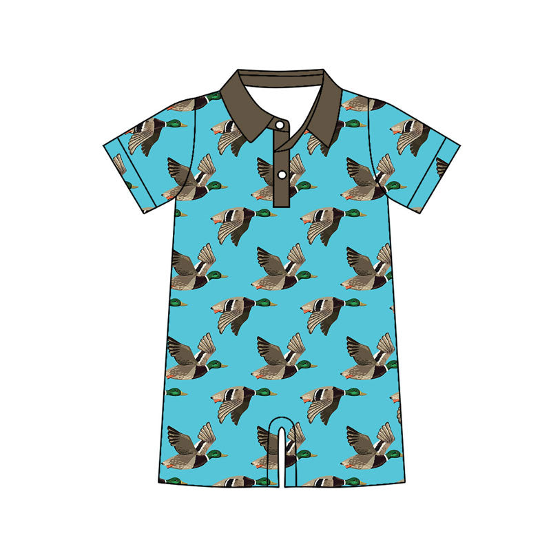 Preorder (moq 5)Baby Boys Blue Ducks Button Hunting Shorts Rompers