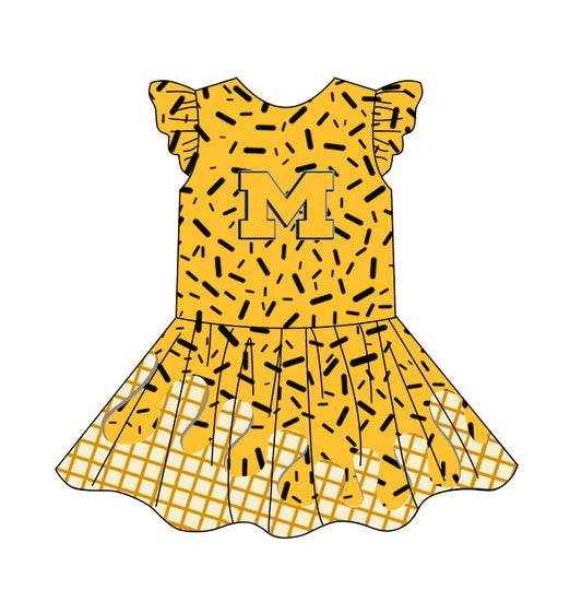 Preorder (moq 5)Baby Girls Flutter Sleeve Drip Sprinkles Team Short Knee Length Dresses