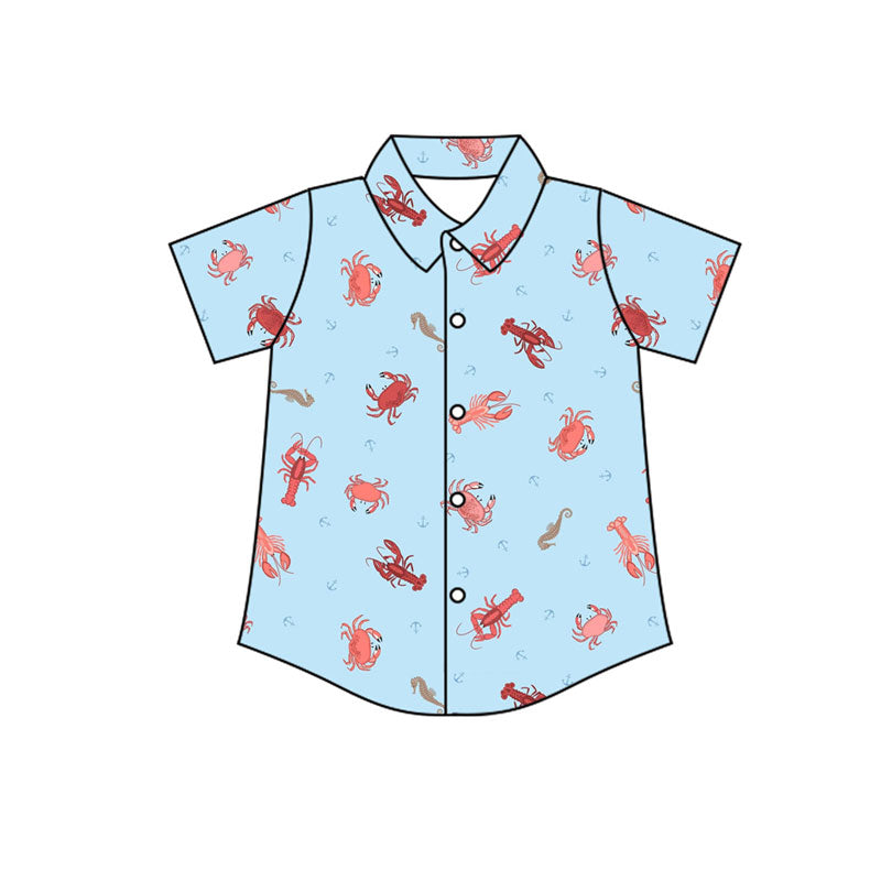 Preorder(moq 5) Baby Boys Blue Crayfish Crabs Button Hunting Shirts Top