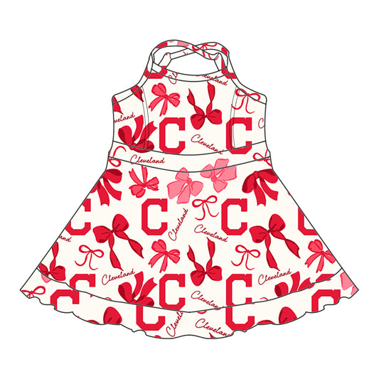 Preorder (moq 5)Baby Girls Strap Bows Plaid C Short Ruffle Team Knee Length Dresses