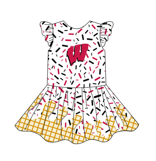 Preorder (moq 5)Baby Girls Flutter Sleeve Drip Sprinkles Team Short Knee Length Dresses
