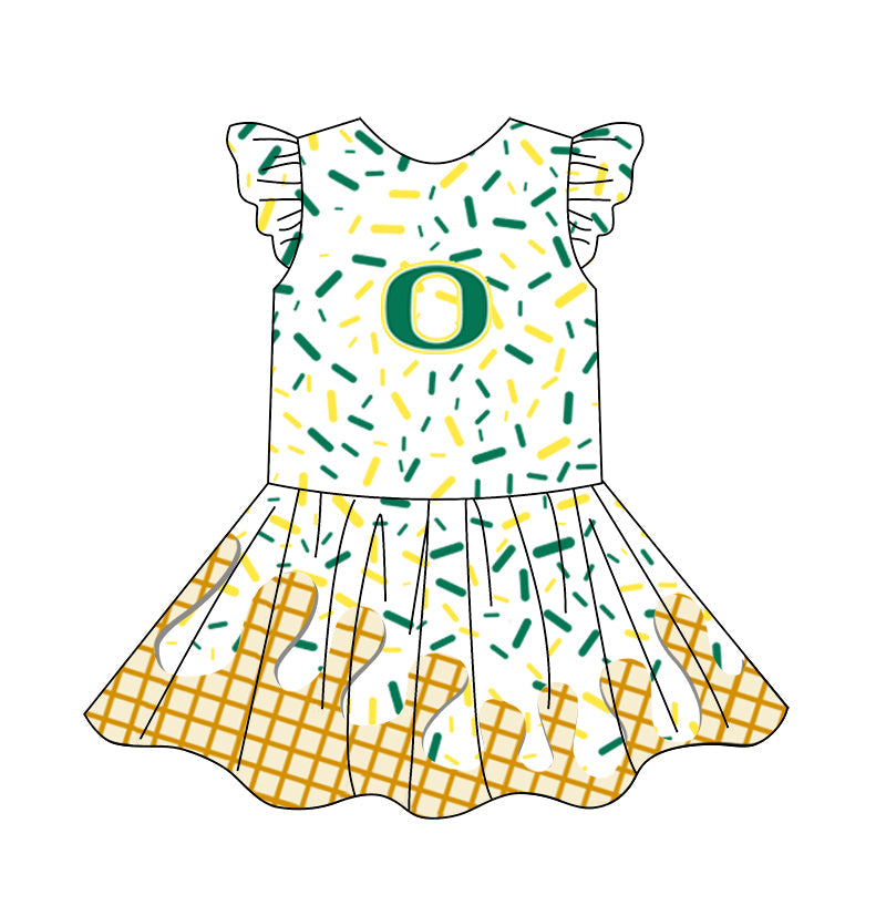 Preorder (moq 5)Baby Girls Flutter Sleeve Drip Sprinkles Team Short Knee Length Dresses