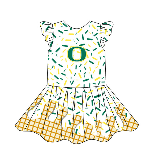 Preorder (moq 5)Baby Girls Flutter Sleeve Drip Sprinkles Team Short Knee Length Dresses
