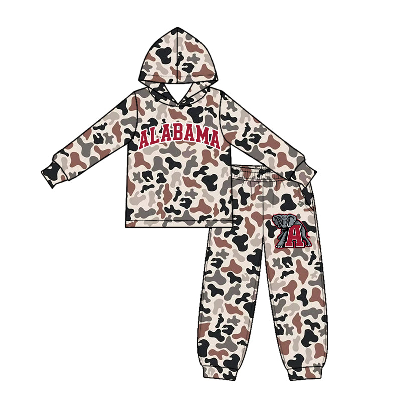 Preorder (moq 5) Baby Boy Clothes Alabama Team Beige Camo Print Long Sleeve Hoodie Jogger Pant Set