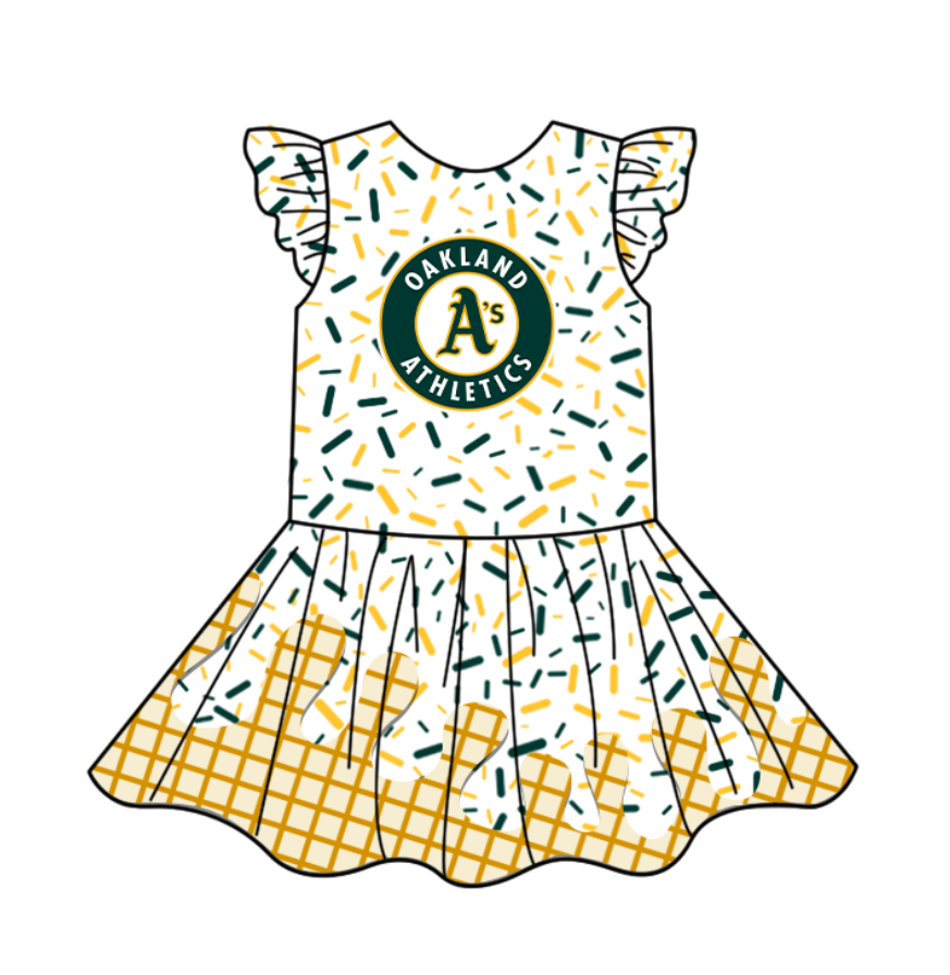 Preorder (moq 5)Baby Girls Flutter Sleeve Drip Sprinkles Team Short Knee Length Dresses