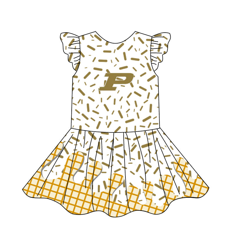 Preorder (moq 5)Baby Girls Flutter Sleeve Drip Sprinkles Team Short Knee Length Dresses