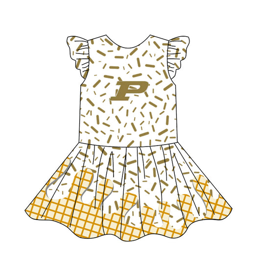 Preorder (moq 5)Baby Girls Flutter Sleeve Drip Sprinkles Team Short Knee Length Dresses