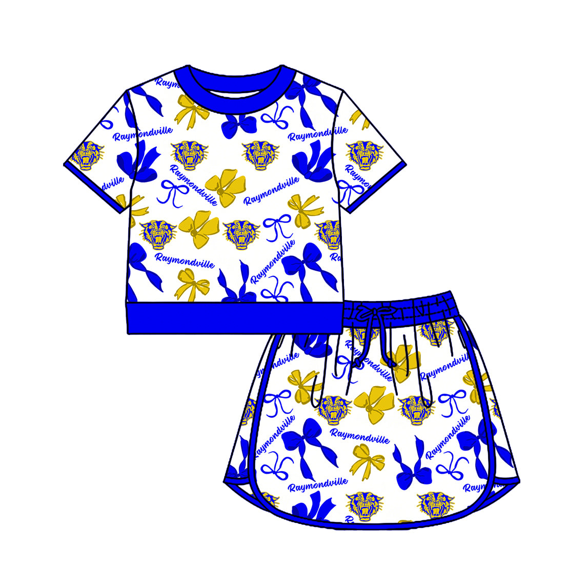 Preorder (moq 5)Baby Girls Bows Raymondville Top Skirt Short Team Clothes Set