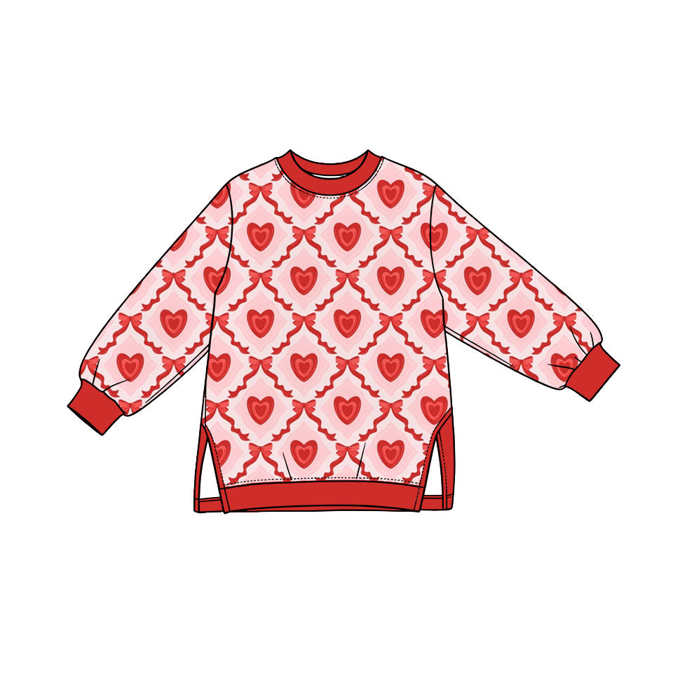 Preorder (moq 5) Baby Girl Clothes Diamond Heart Bow Mixed Print Long Sleeve Tunic Top