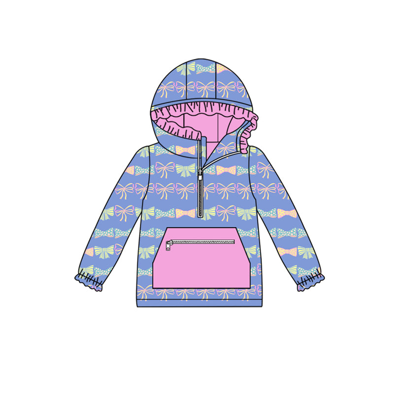 Preorder (moq 5)Baby Girls Pink Colorful Bows Zip Hooded Pullovers Tops