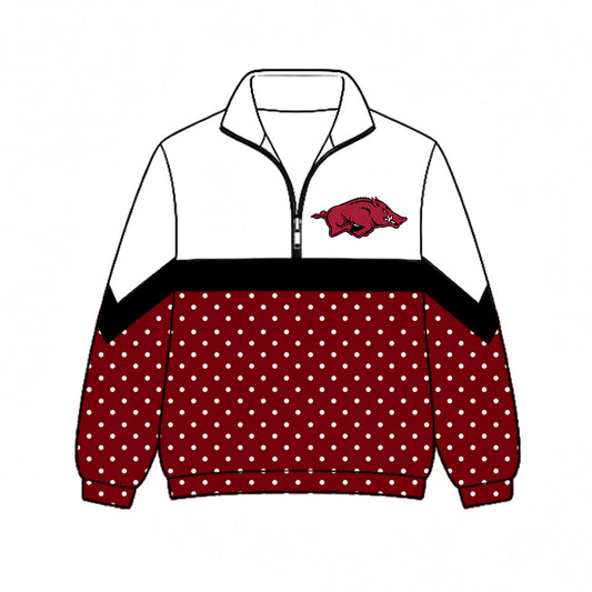 Preorder (moq 5)Baby Boys Red Polka Dots Arkansas Team Zip Pullovers Top