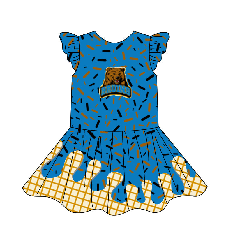 Preorder (moq 5)Baby Girls Flutter Sleeve Drip Sprinkles Team Short Knee Length Dresses