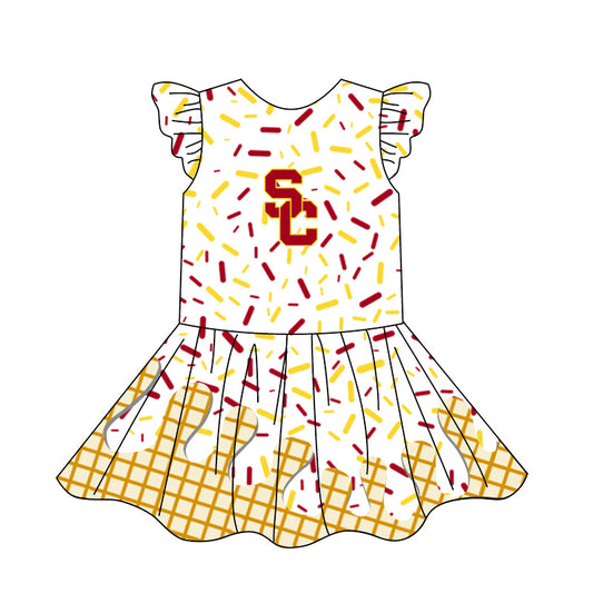Preorder (moq 5)Baby Girls Flutter Sleeve Drip Sprinkles Team Short Knee Length Dresses