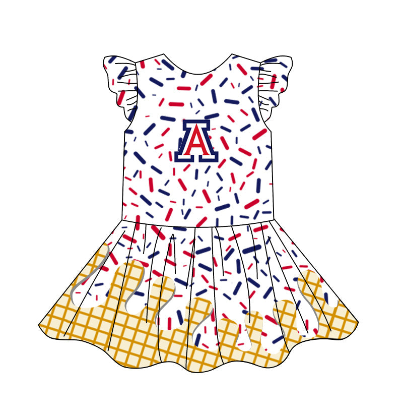 Preorder (moq 5)Baby Girls Flutter Sleeve Drip Sprinkles Team Short Knee Length Dresses