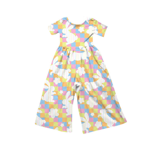 Preorder(moq 8)Baby Girls Colorful Checked Rabbits Flowers Easter Pant Jumpsuits