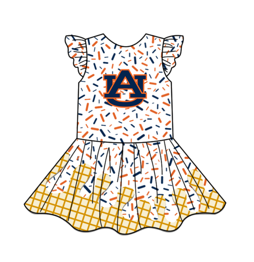 Preorder (moq 5)Baby Girls Flutter Sleeve Drip Sprinkles Team Short Knee Length Dresses