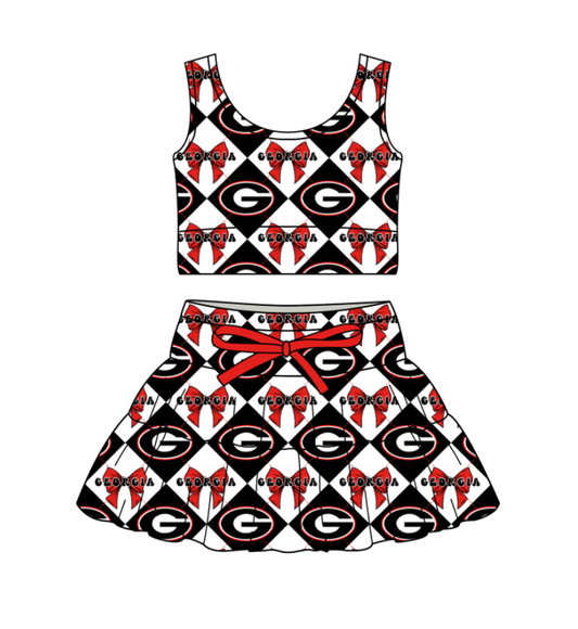 Preorder moq 5 Baby Girls Sleeveless G Bows Checked Top Skirt Shorts Team Clothes Set