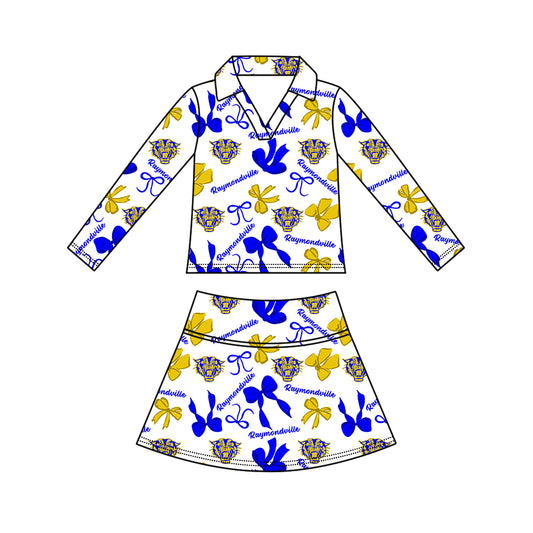 Preorder (moq 5)Baby Girls Bows Raymondville Top Skirt Short Team Clothes Set