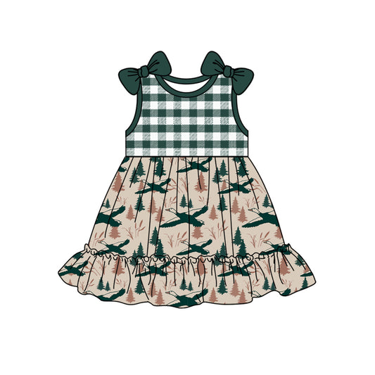 Preorder (moq 5)Baby Girls Green Bows Sleeveless Ducks Trees Knee Length Dresses Preorder