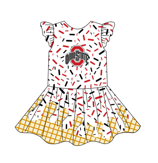 Preorder (moq 5)Baby Girls Flutter Sleeve Drip Sprinkles Team Short Knee Length Dresses