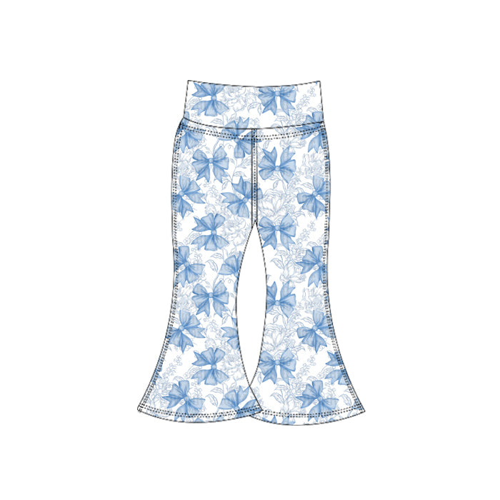 Preorder (moq 5)Baby Girls Blue Bows Flowers Bell Bottom Pants