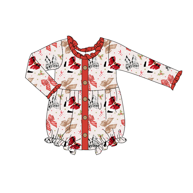 Preorder (moq 5)Baby Girls Long Sleeves Colorful Bows Plaid Button Ruffle Rompers
