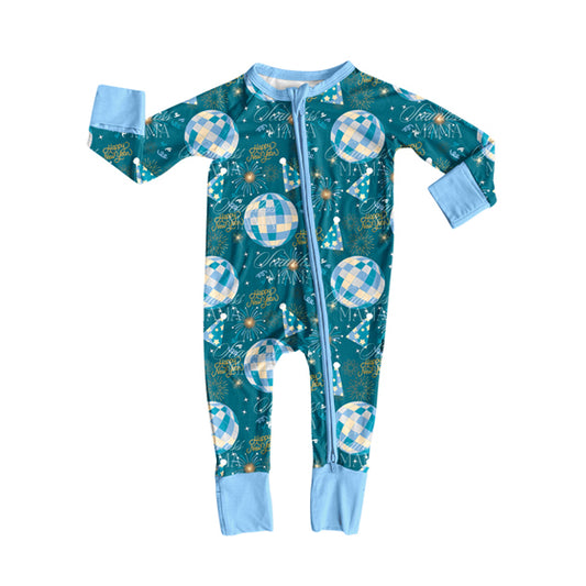 Preorder (moq 20)Baby Girls Bamboo Happy New Year Zippy Footie Rompers