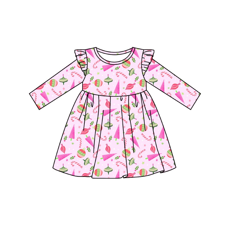 Preorder (moq 5)Baby Girls Candy Cane Christmas Knee Length Dresses