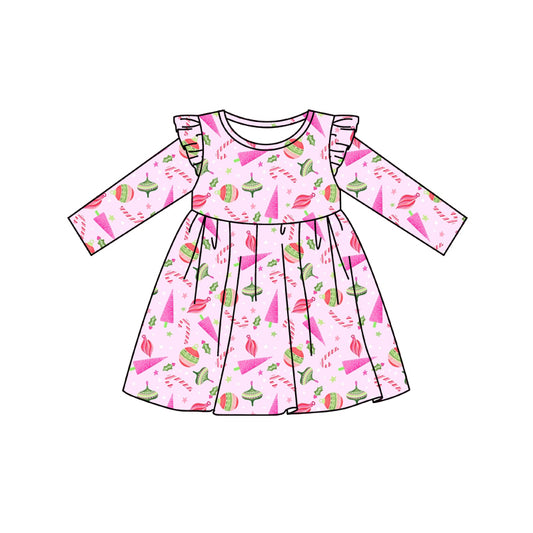 Preorder (moq 5)Baby Girls Candy Cane Christmas Knee Length Dresses