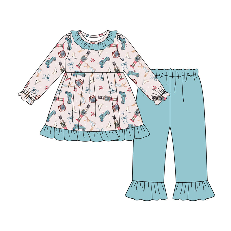 Preorder (moq 5)Baby Girls Soldiers Bows Plaid Tunic Ruffle Pant Western Set