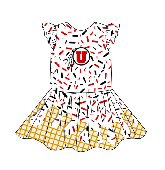 Preorder (moq 5)Baby Girls Flutter Sleeve Drip Sprinkles Team Short Knee Length Dresses