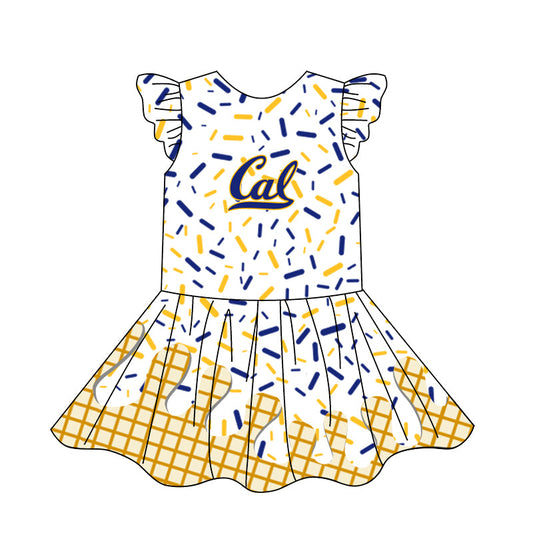 Preorder (moq 5)Baby Girls Flutter Sleeve Drip Sprinkles Team Short Knee Length Dresses