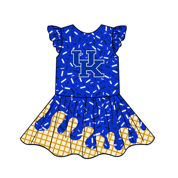 Preorder (moq 5)Baby Girls Flutter Sleeve Drip Sprinkles Team Short Knee Length Dresses