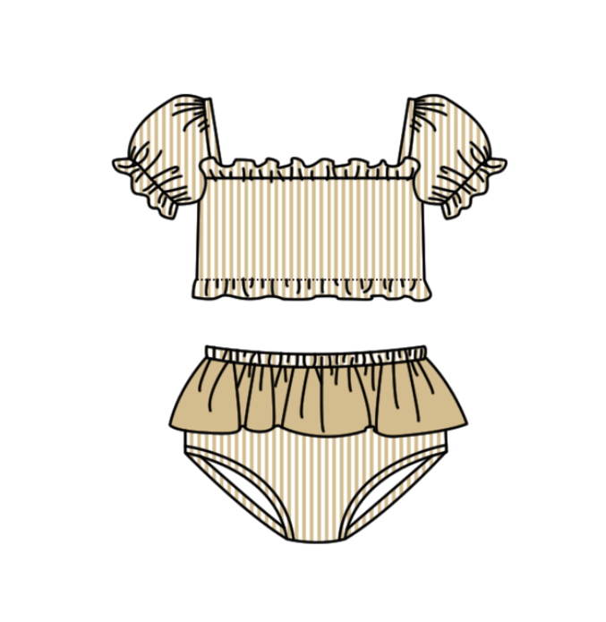Preorder moq 5 Baby Girls Golden Stripe Vest Top Bummies Short Team Swimsuits