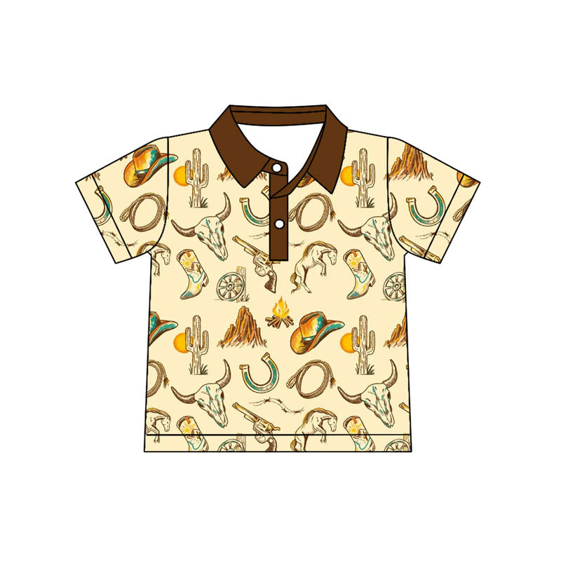 Preorder(moq 5) Baby Boys Boots Bull Skulls Button Western Polo Shirts Top