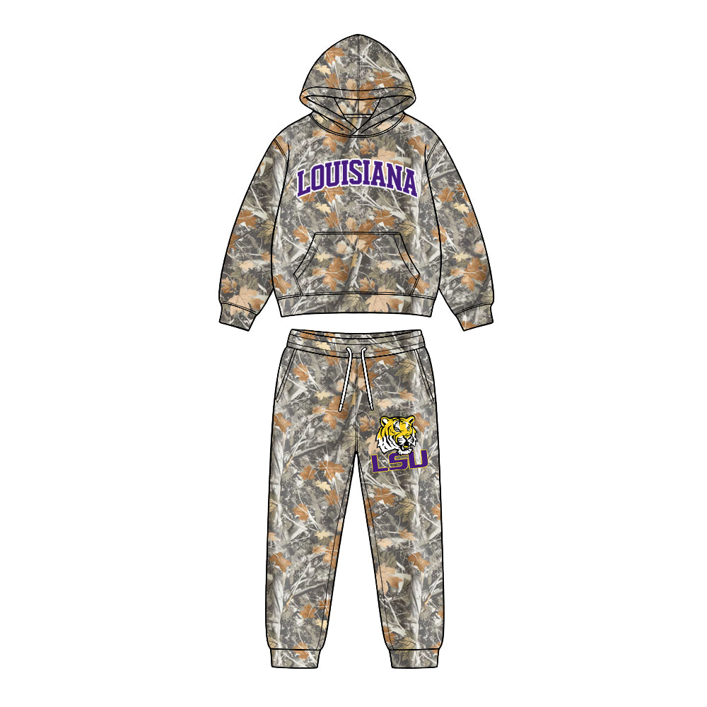 Preorder (moq 5) Baby Boys Leaves Camo Louisiana Pocket Hoodie Pockets Pant Team Clothes Sets