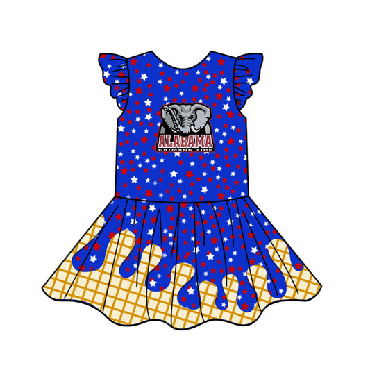 Preorder (moq 5)Baby Girls Flutter Sleeve Drip Sprinkles Team Short Knee Length Dresses