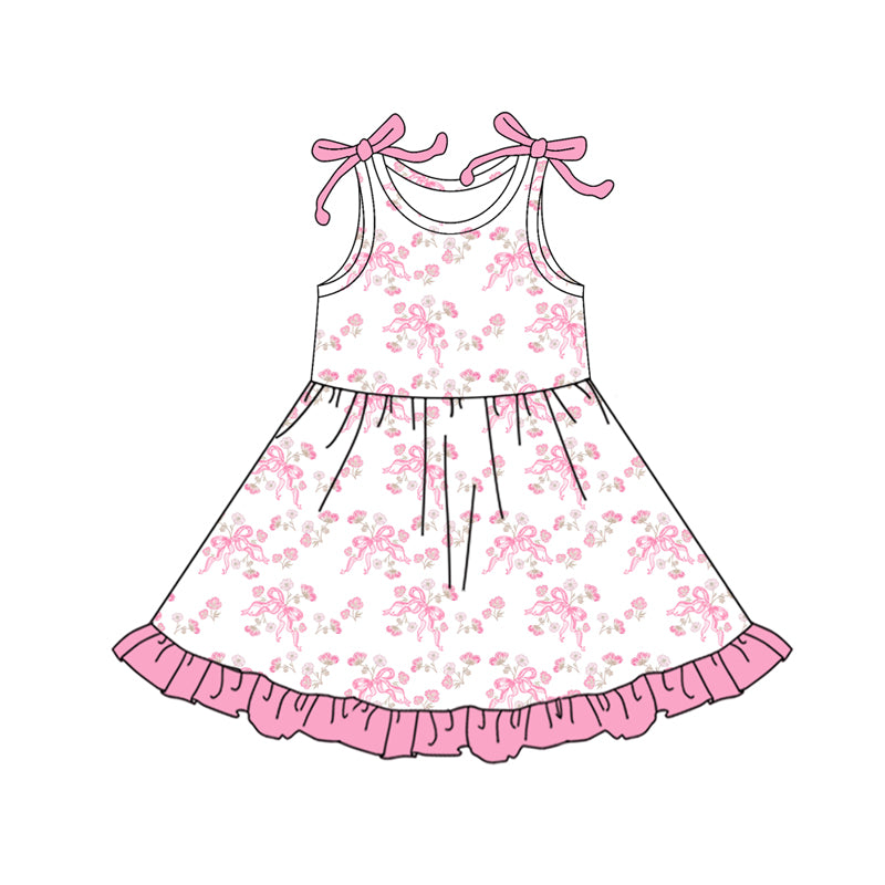 Preorder (moq 5)Baby Girls Sleeveless Pink Bows Flowers Knee Length Dress